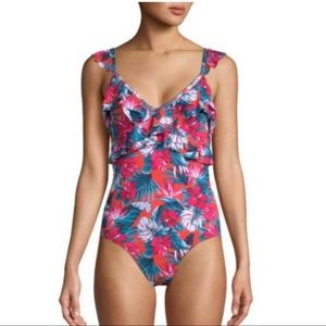 TART one piece Hawaii tropical floral Shelby Ruffled Swimsuit SMALL NWT